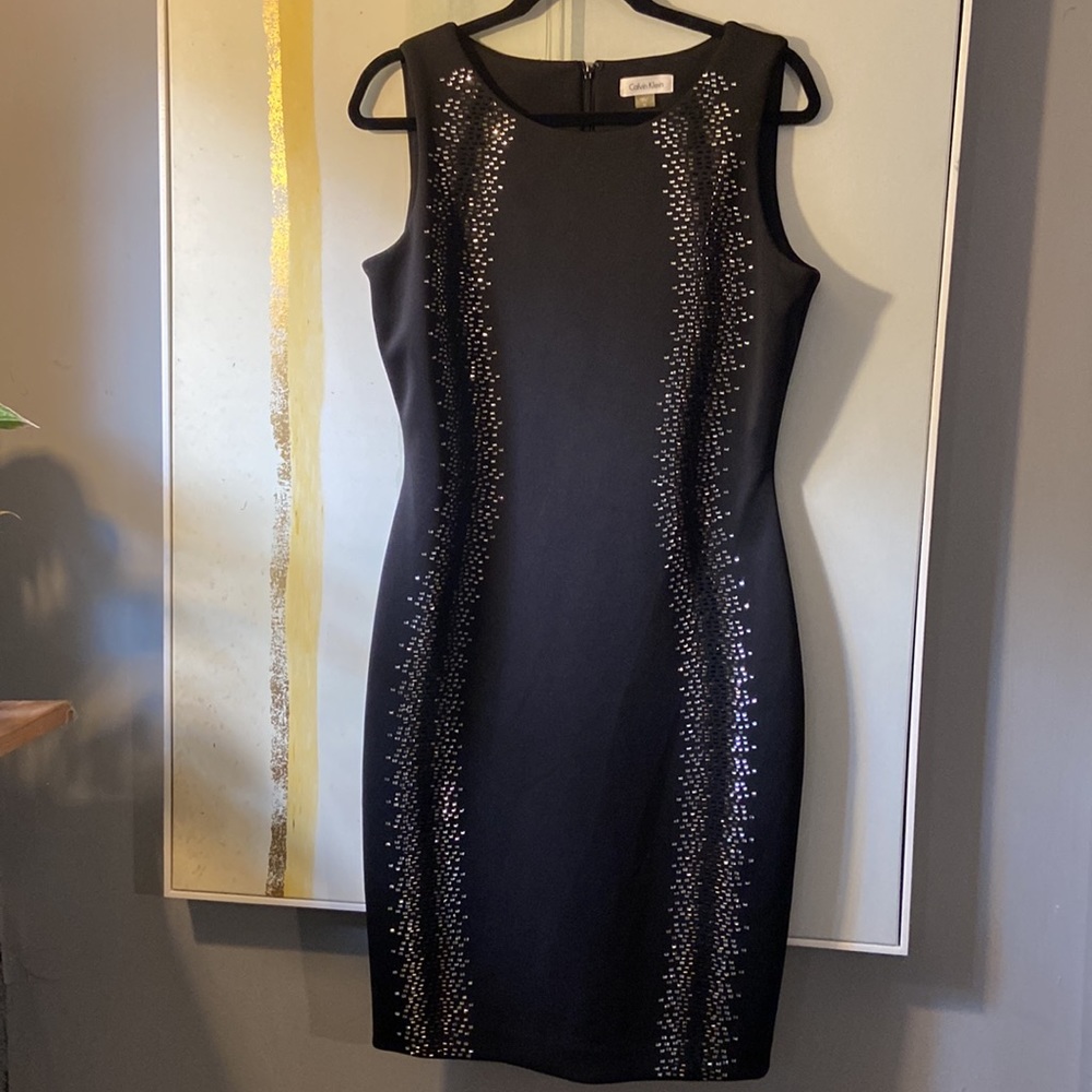 Calvin Klein Black Sheath Dress with Silver Stud Detailing